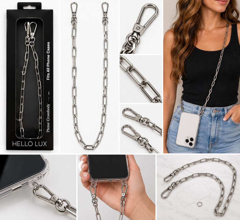 Hello Lux Phone Crossbody Chain – Silver-Tone – 51.2